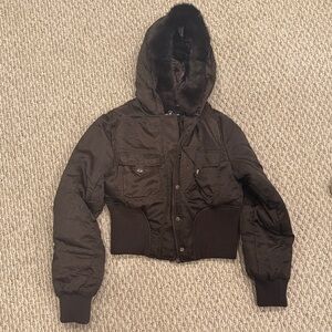 Y2K real fur hooded cropped down jacket